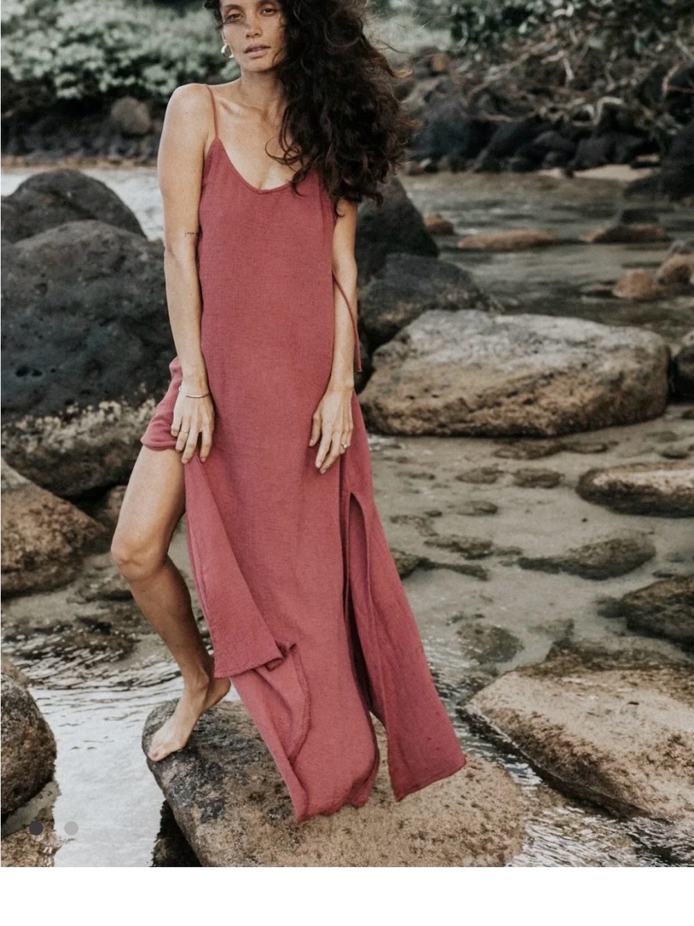 Women’s Slip Maxi Dress in Dusty Rose - Lightweight Spaghetti Strap